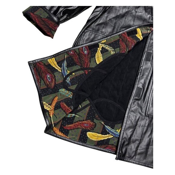 Black Leather Trench Coat with Colorful Lining - Picture 4 of 5